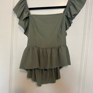 SHEIN Olive Green Ruffle Blouse